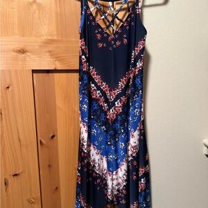 Maurices Navy and Red Backless Maxi Dress